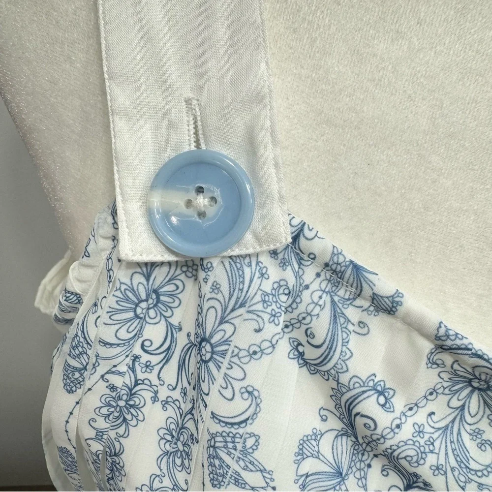 Blue & Ivory Pleated Plisse Skirt Dress KAS ModCloth Cottagecore Boho Milkmaid